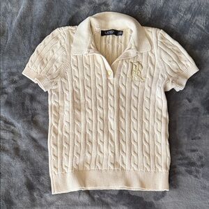 Ralph Lauren Beige Cable Knit Polo Sweater